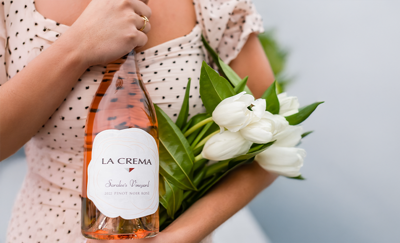 La Crema Rose for Easter Brunch with white tulips