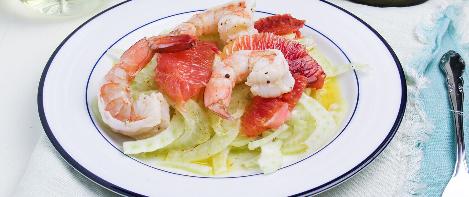 White Wine Poached Shrimp, Citrus, and Fennel Salad
