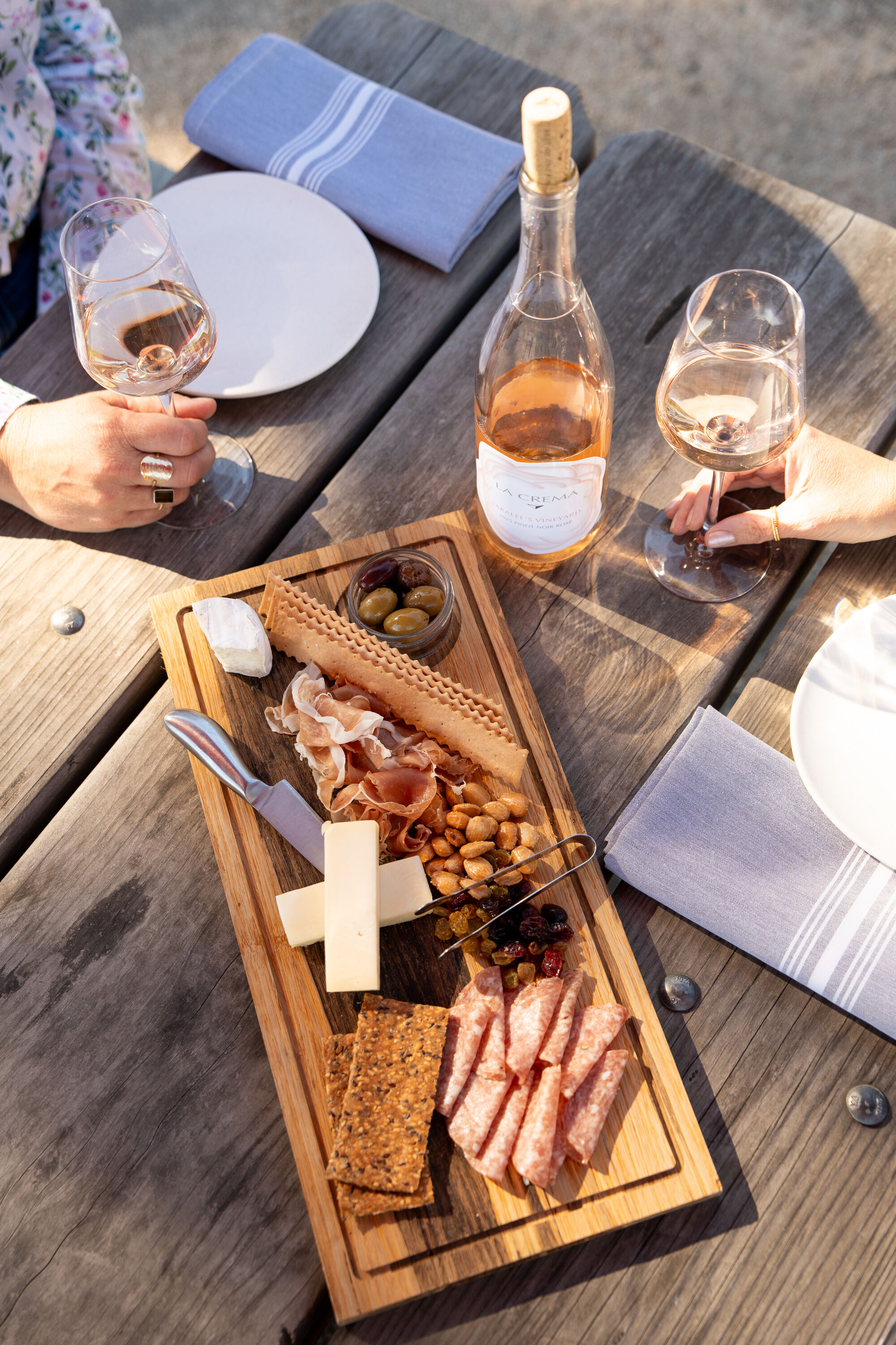 La Crema Rosé with a charcuterie board