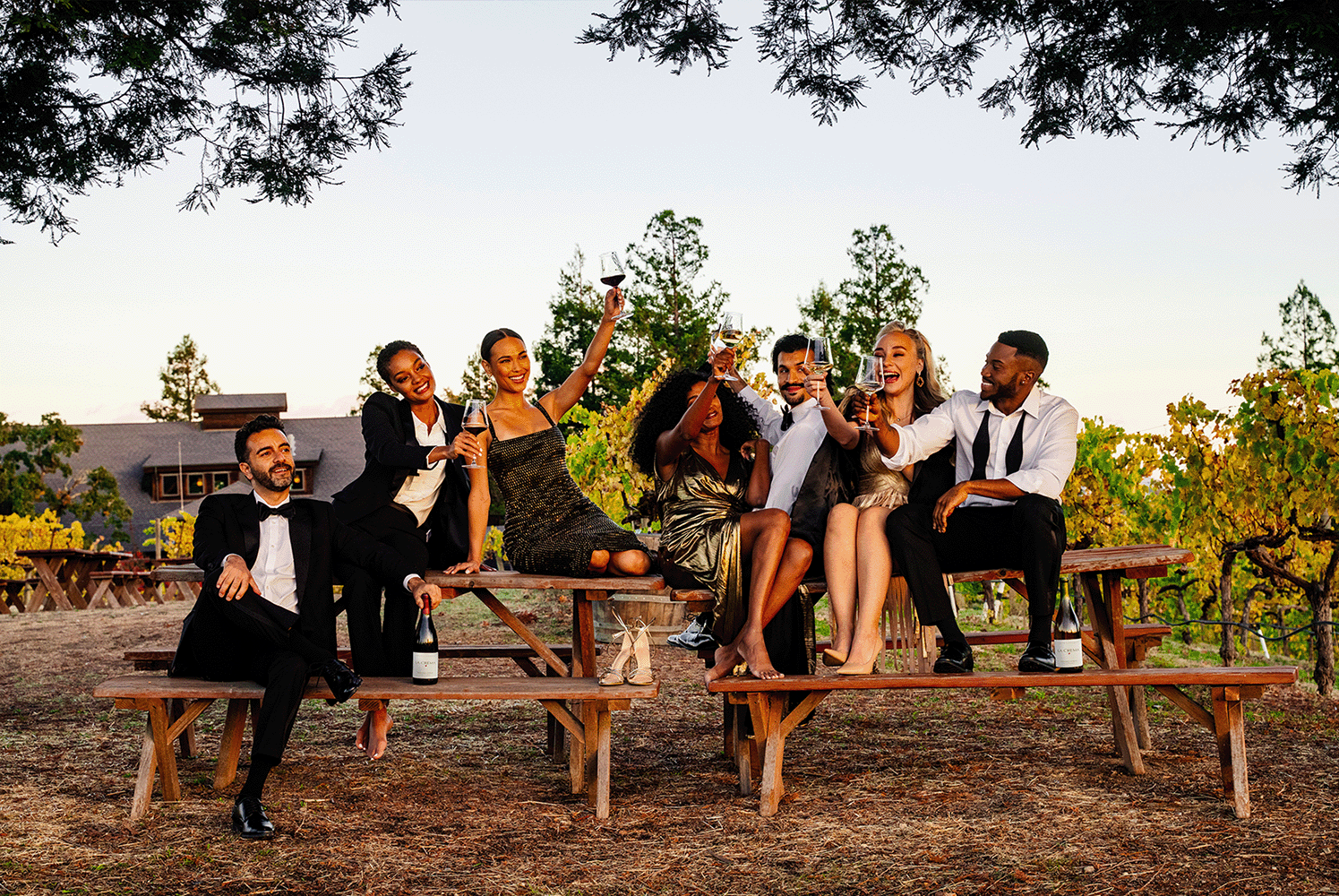 Group of people cheering with wine