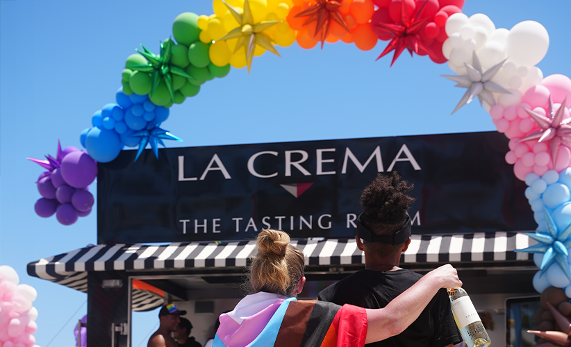 La Crema Rosé wine with pride flag La Crema Rosé wine with pride flag