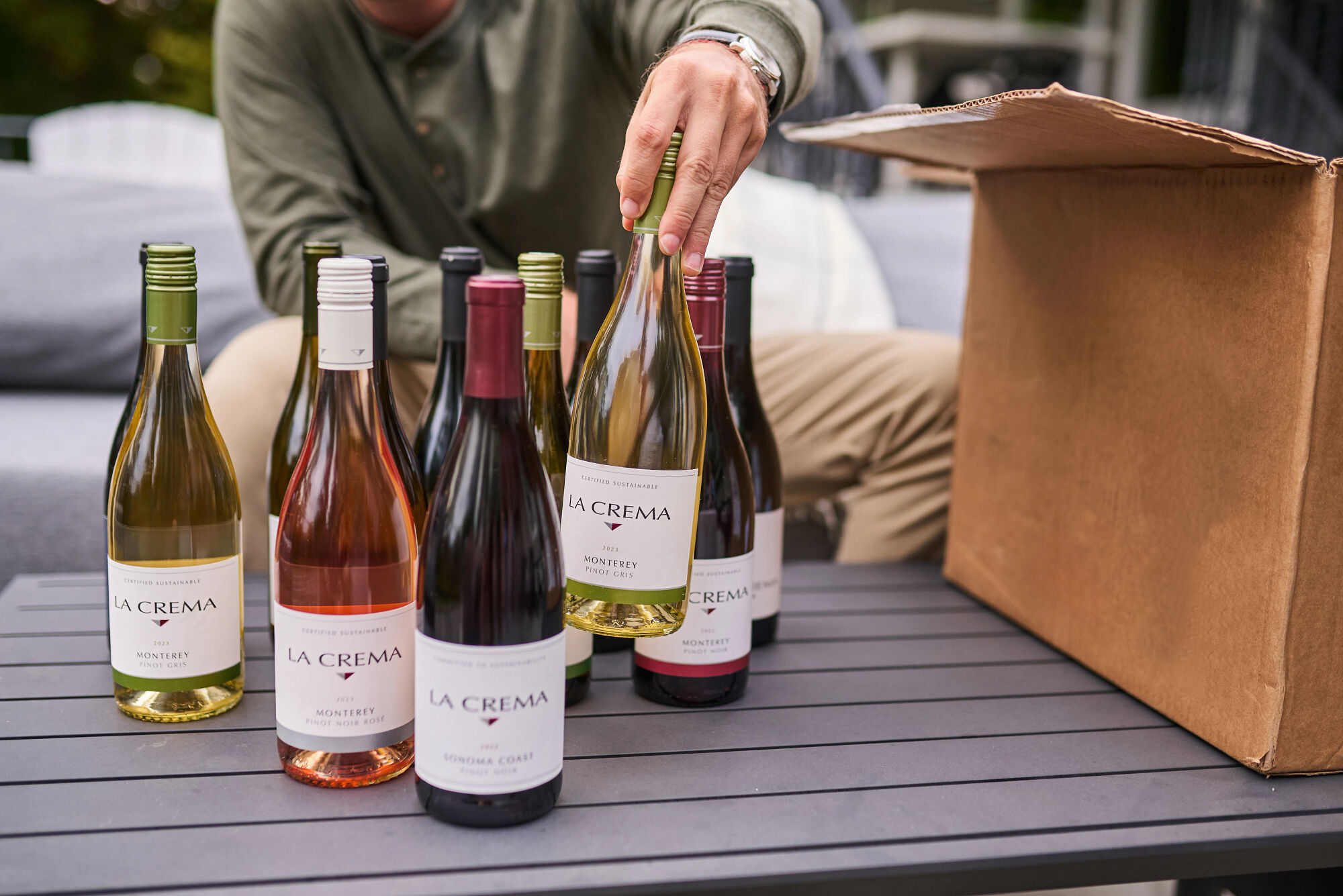 Bottle of La Crema wine from a wine club shipment