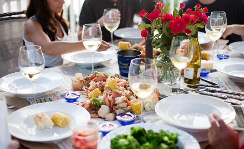 Seafood boil dinner with La Crema white wine