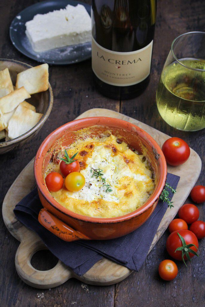 Roasted tomato and feta dip with la crema wine
