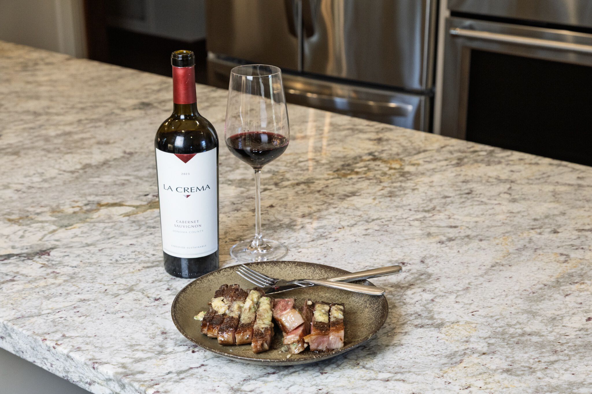 La Crema Cabernet Sauvignon with steak