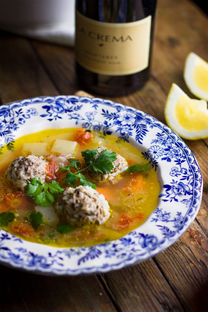 Albondigas soup with wine
