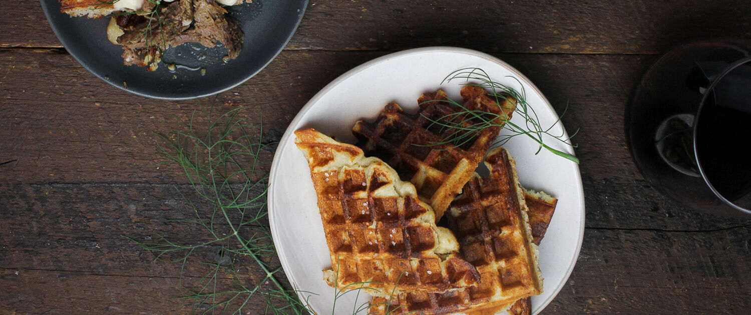 Mashed Potato Waffles with Horseradish Sauce