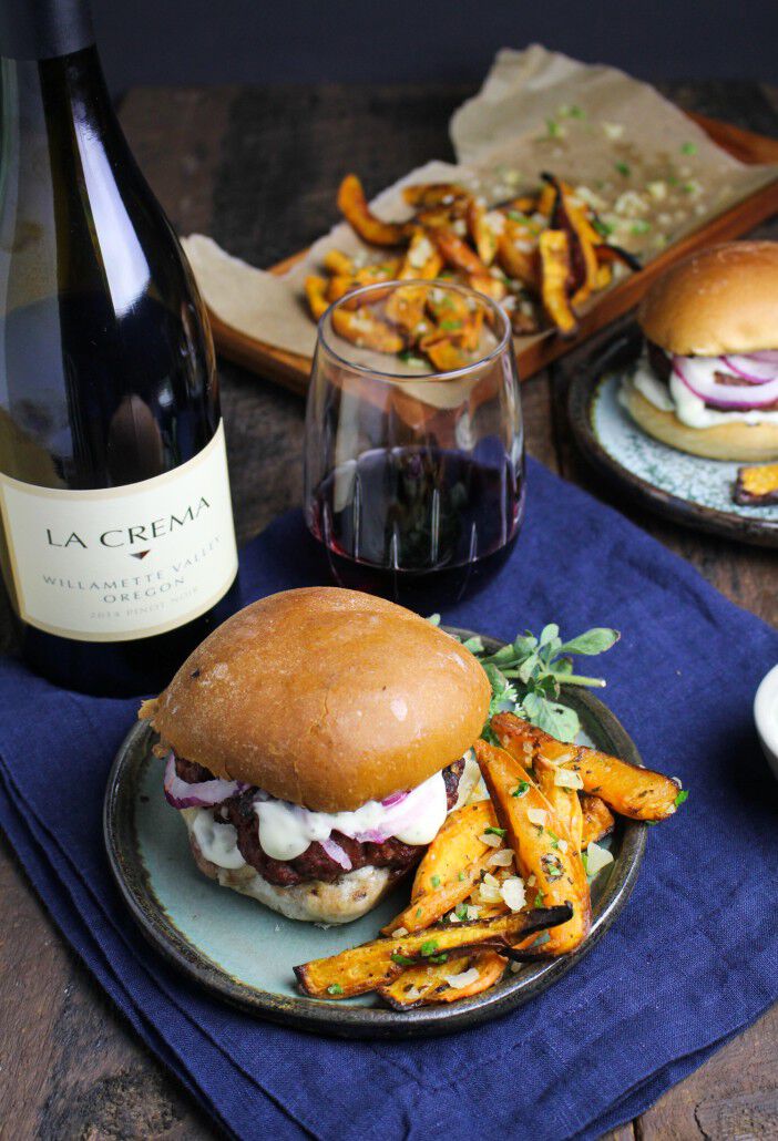 La Crema red wine with a lamb burger