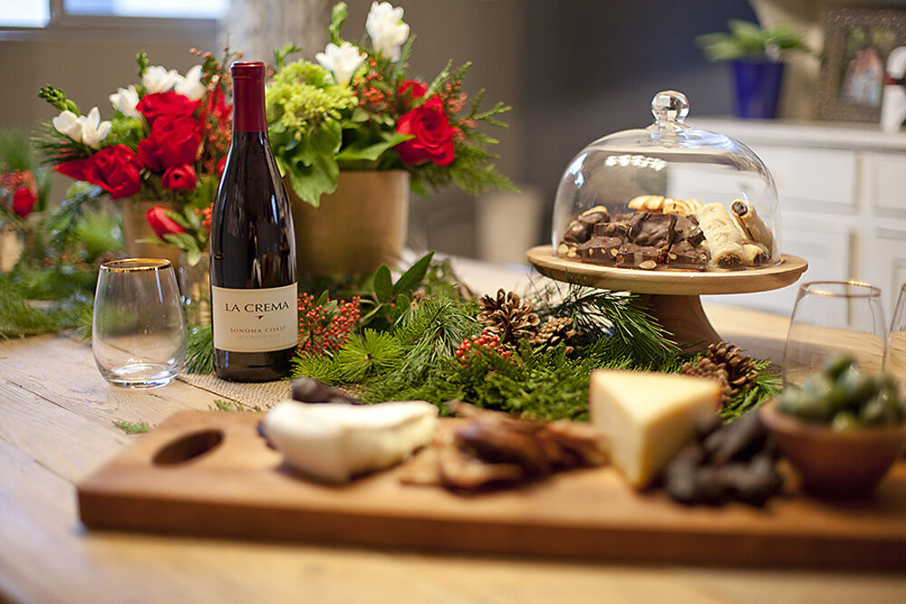 La Crema wine with a holiday spread