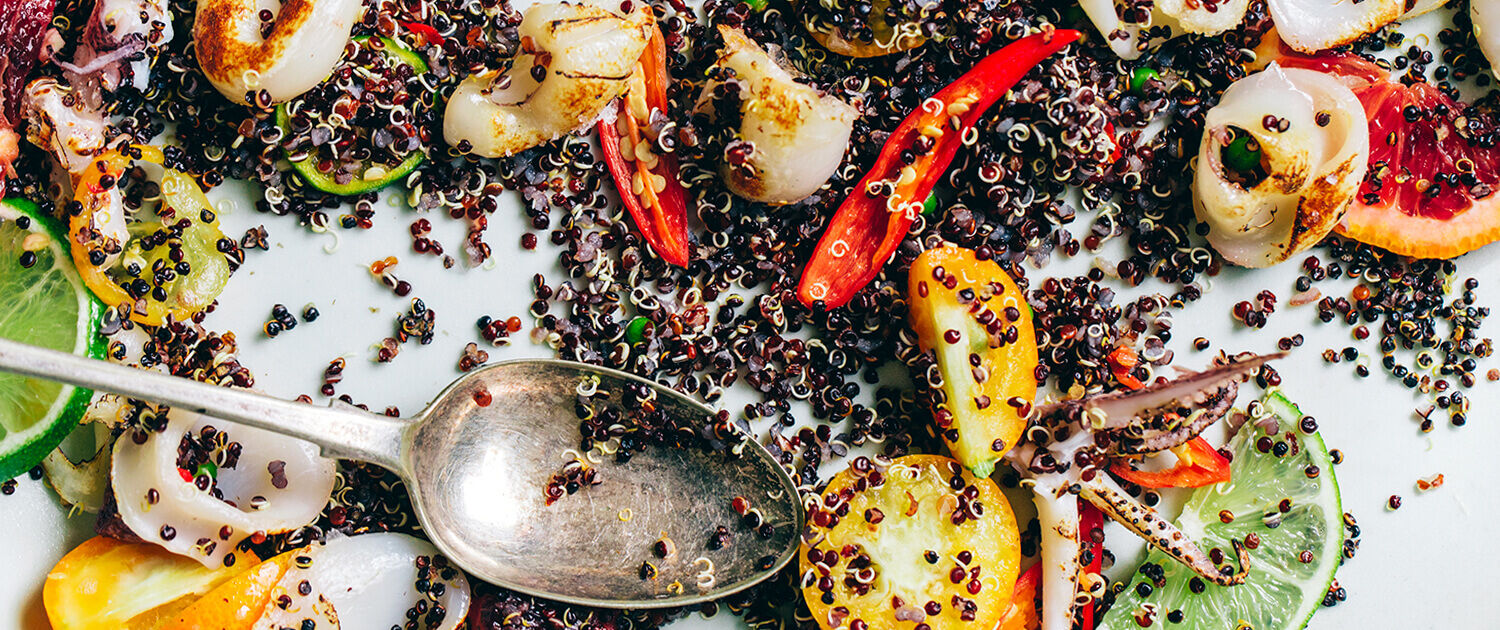 Crispy Quinoa, Broiled Calamari, and Citrus Salad