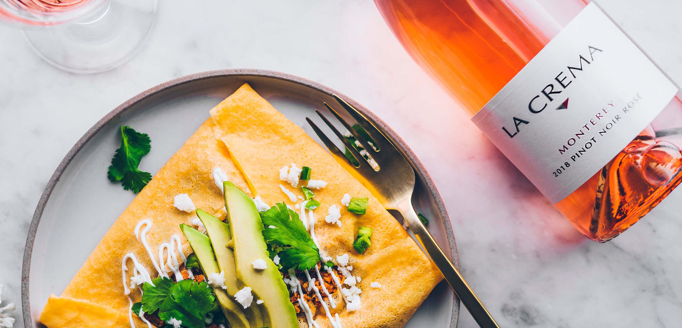 chorizo crepes paired with rose of pinot noir
