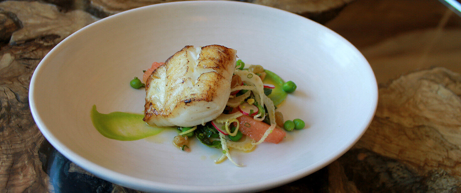 Pan Seared Halibut with Sweet Peas & Grapefruit