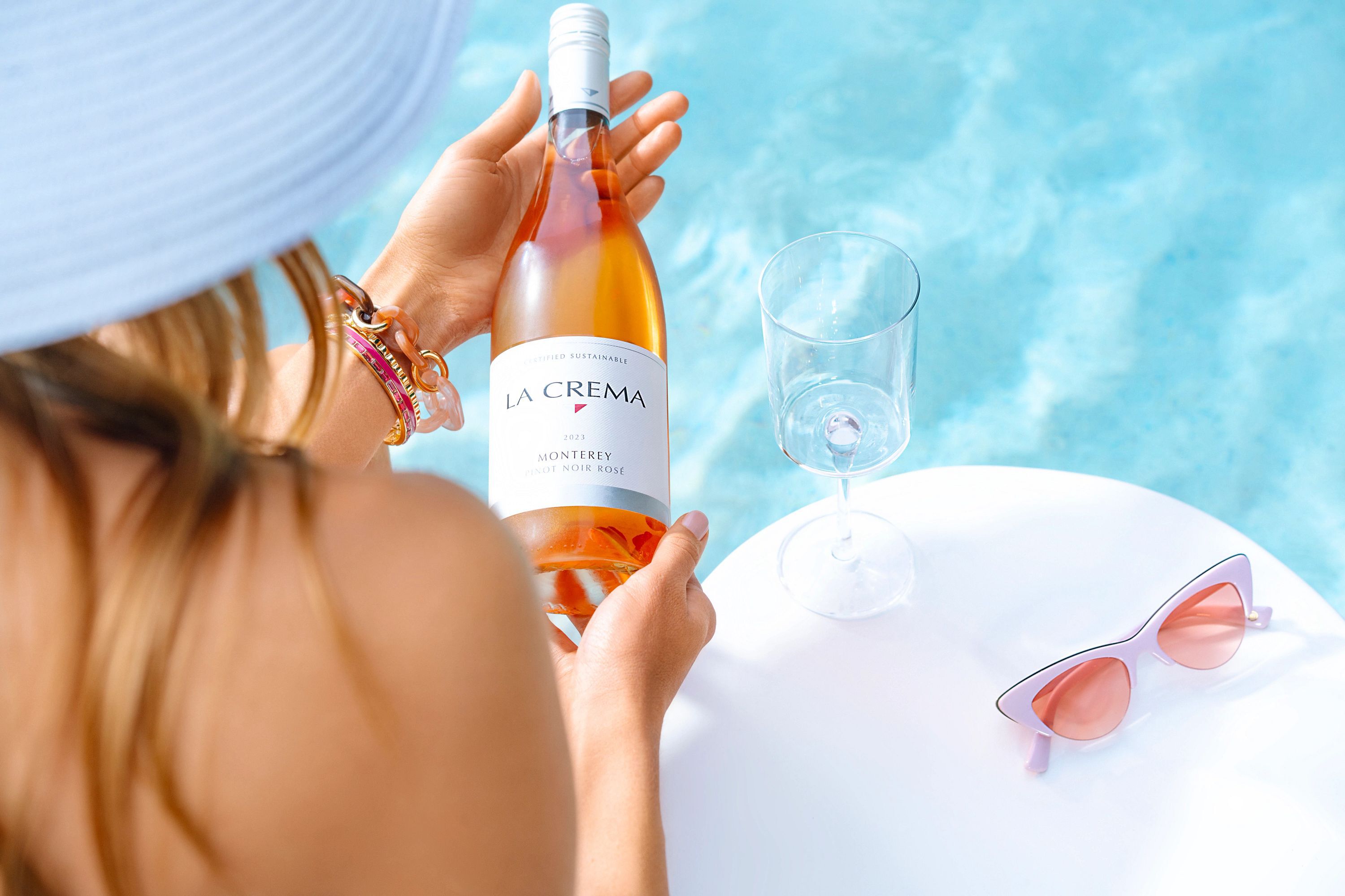 La Crema Rosé wine by the pool