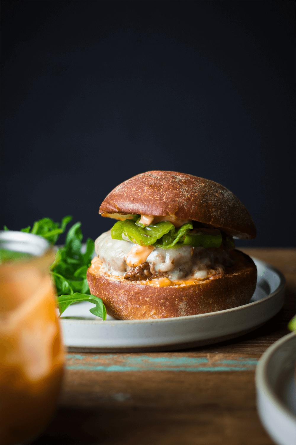 Plated hatch chile burger
