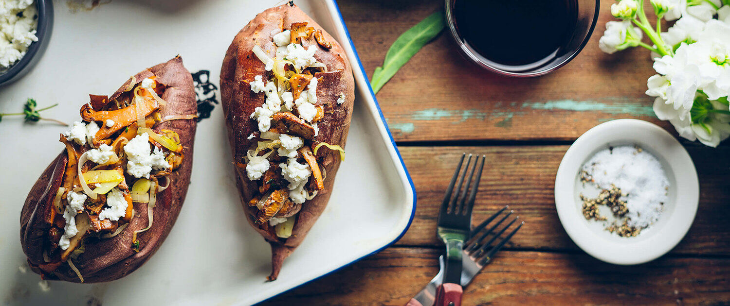 Chanterelle stuffed Sweet Potatoes