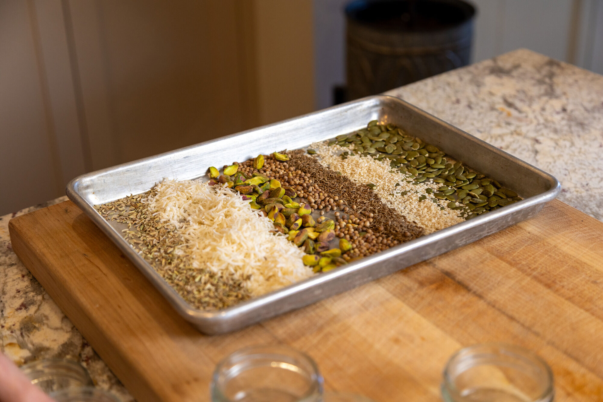 Dukkah spices on a tray