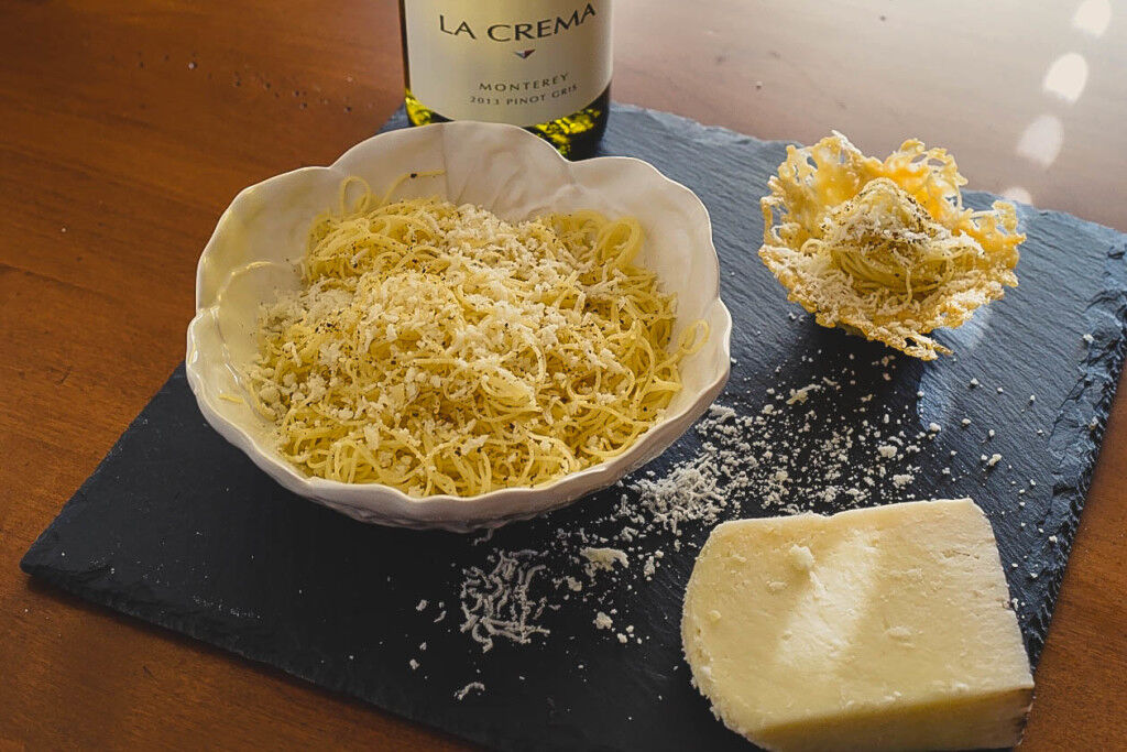 Pasta with Parmesan cups