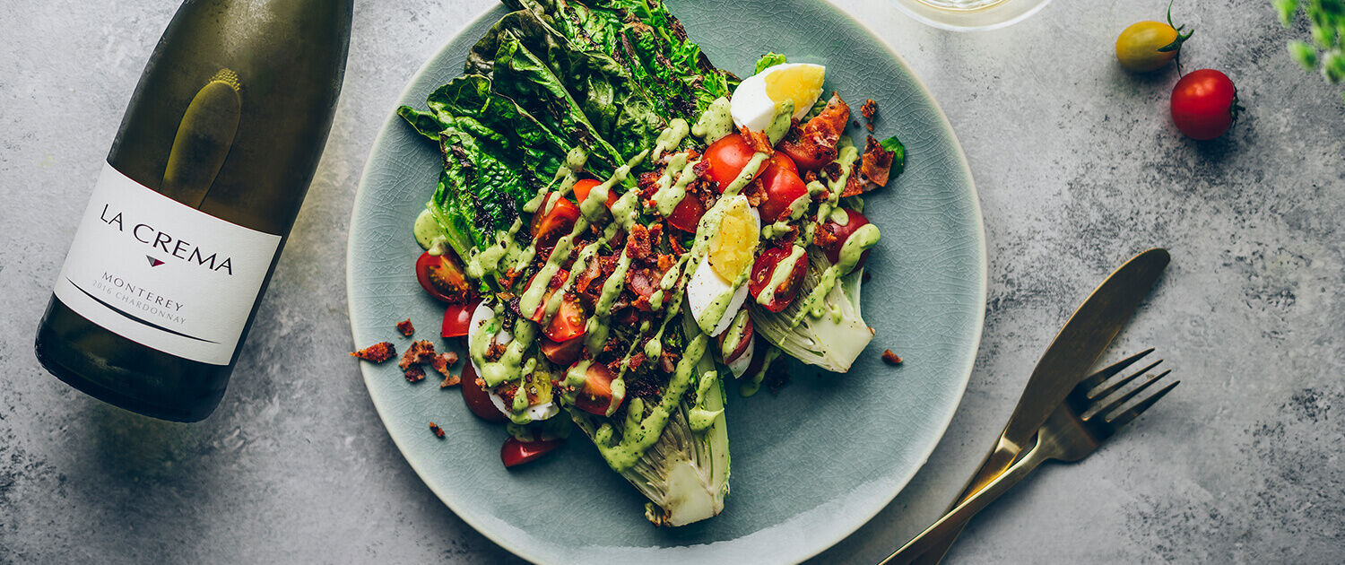 Grilled Romaine Salad with Avocado Dill Dressing