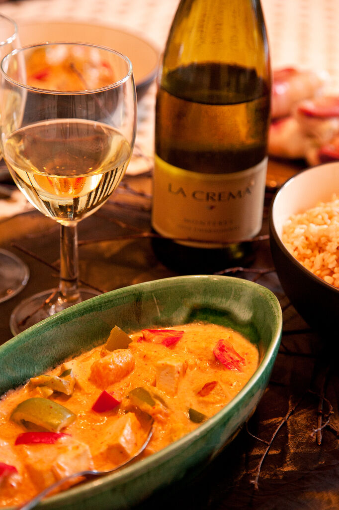 Pumpkin curry with chardonnay wine