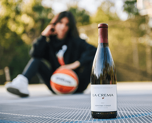 La Crema wine on a basketball court