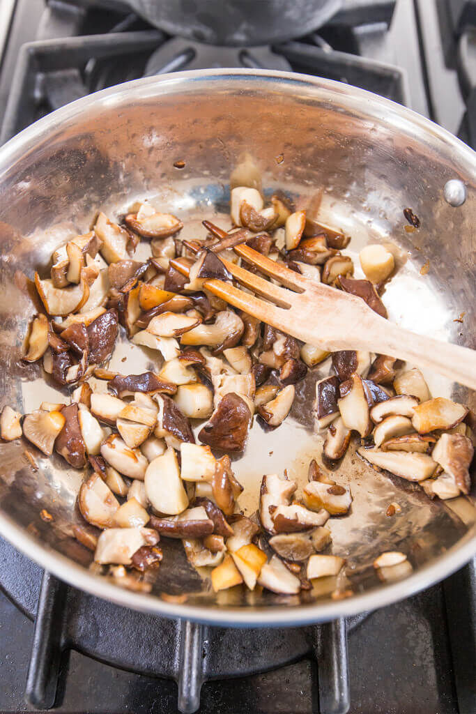 Sauteeing perfecting mushroms in a pan