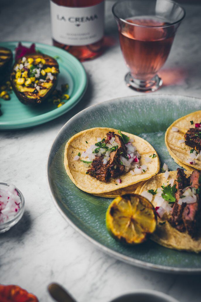 Citrus tacos with wine