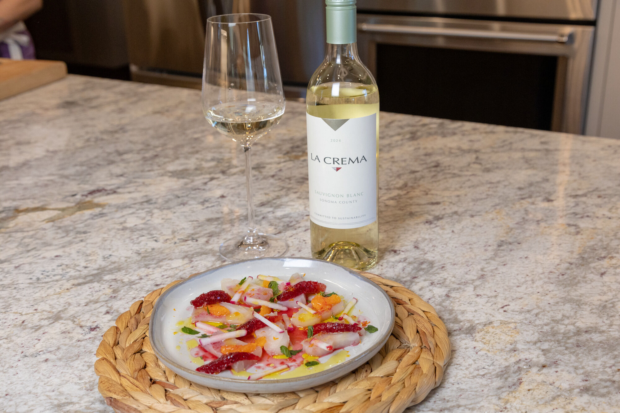Crudo with Sauvignon Blanc wine