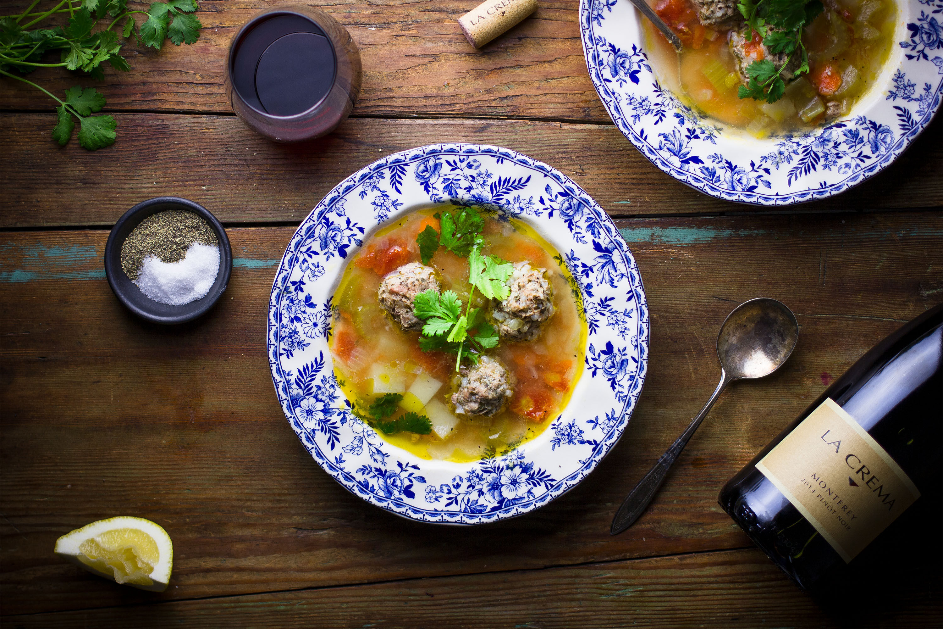 Albondigas soup with wine