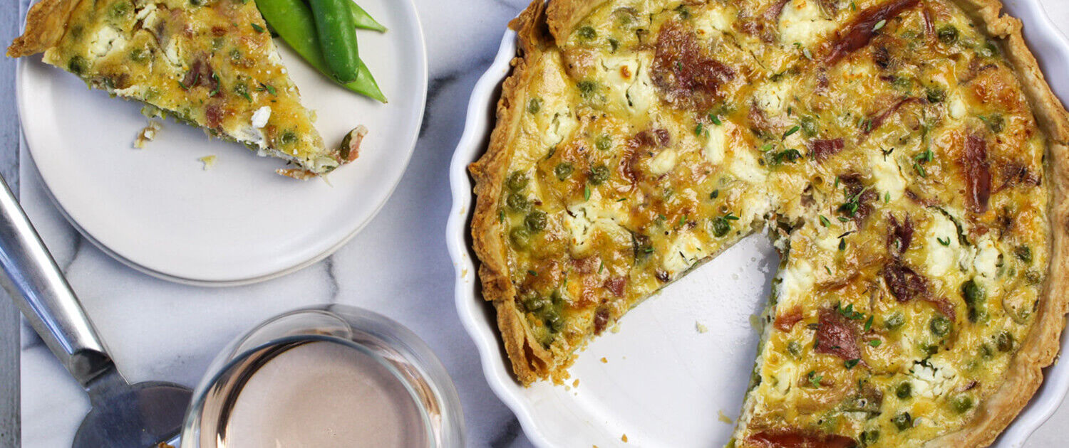 Goat Cheese Tart with Peas and Prosciutto paired with La Crema's Rosés