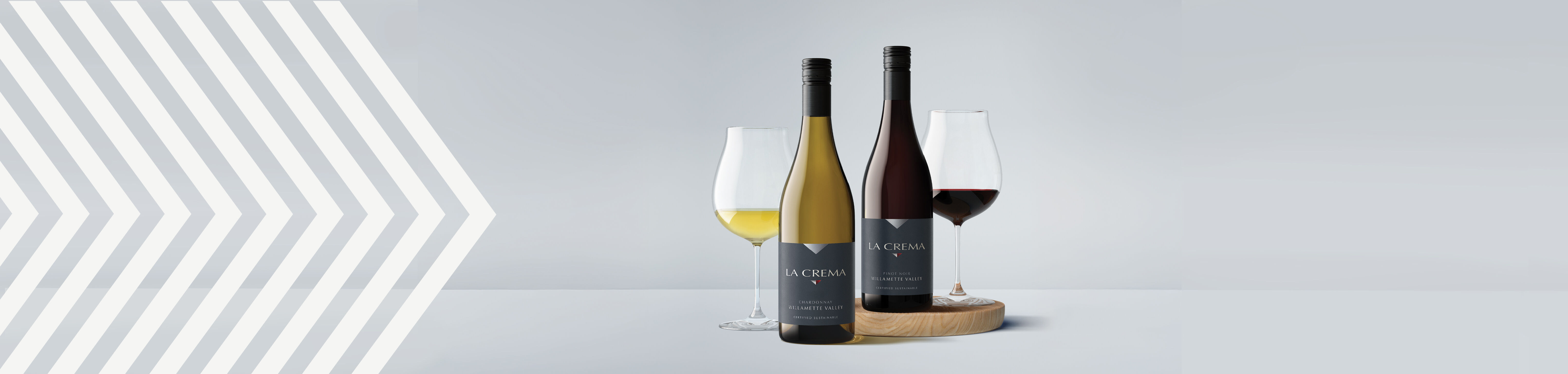 La Crema wine bottles and glasses