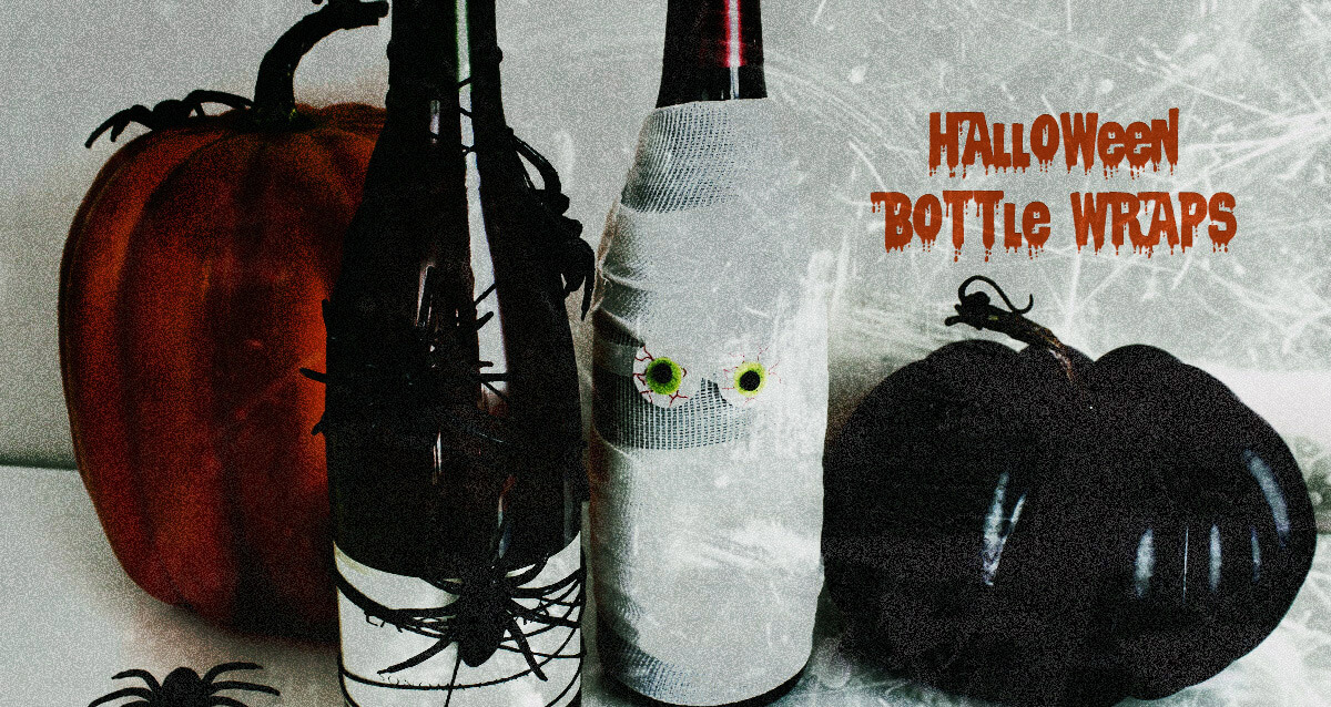DIY Halloween wrapped wine bottles