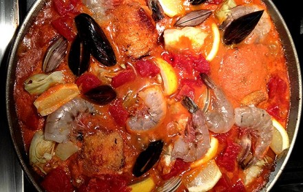 Seafood and Chorizo Paella with Saffron and English Peas hero image