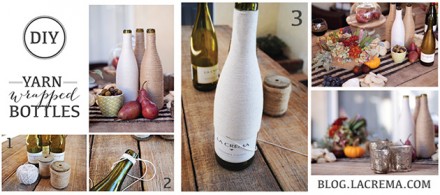 DIY Yarn Wrapped Wine Bottles