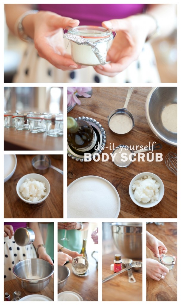 A simple-to-make coconut rose body scrub.