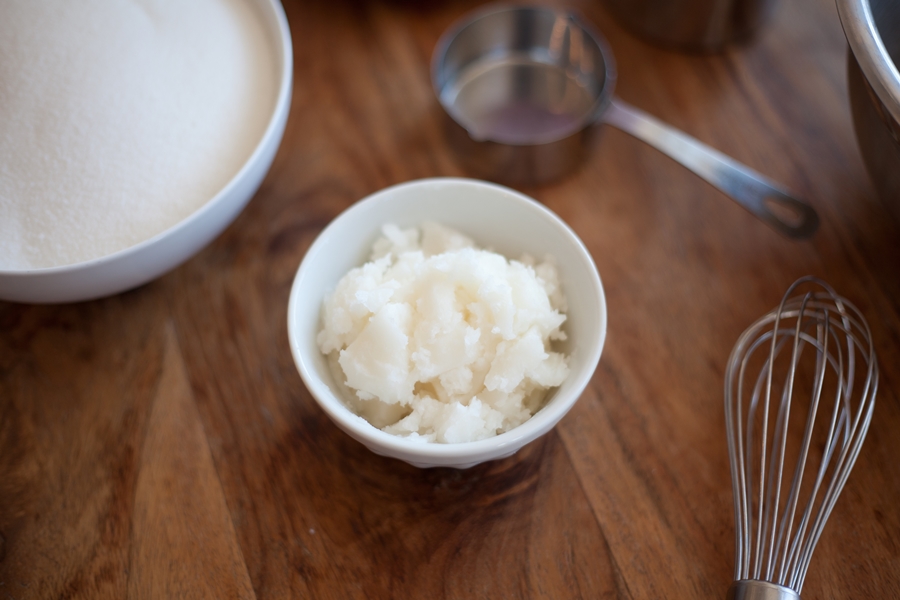 Sugar and coconut oil prior to mixing.