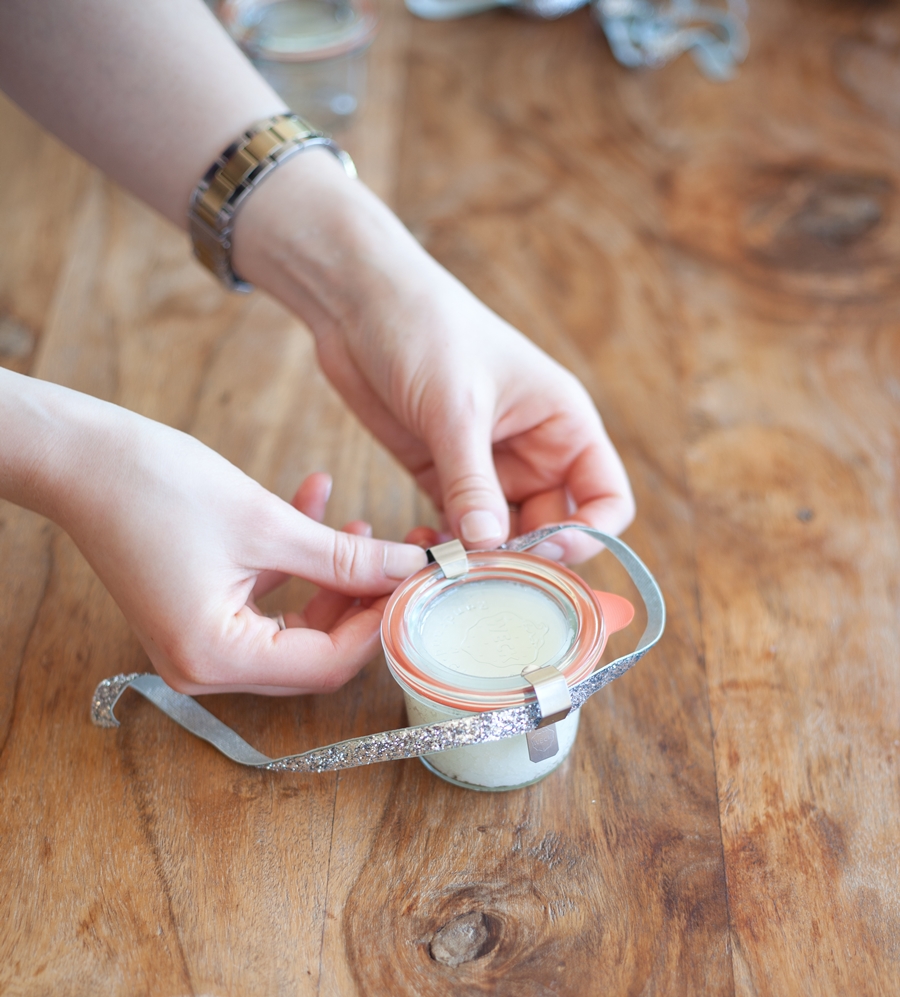 Wrap jars with a simple ribbon.