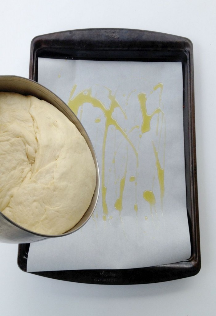 Key step: Line a cookie sheet in parchment paper and drizzle with olive oil.