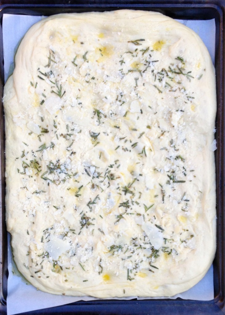 Foaccia dough in pan.