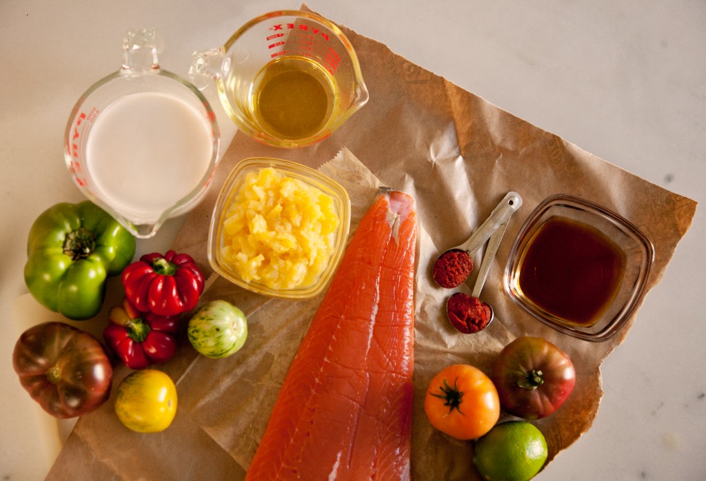 Ingredients for Salmon with Tomato, Bell Pepper, Pineapple Curry