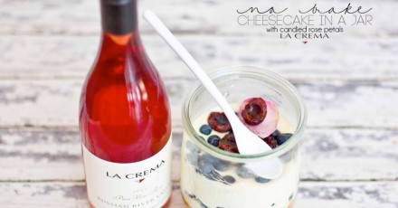 Cheesecake in a jar with candied rose petals hero image