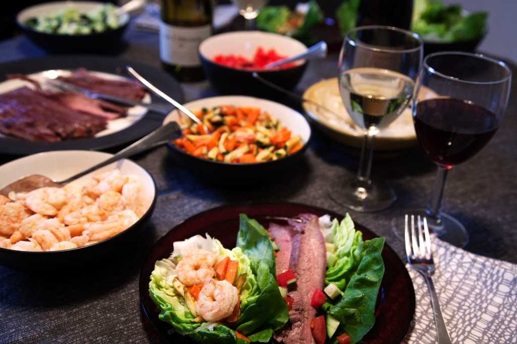 Table with Thai-Inspired Surf-and-Turf Ingredients and La Crema Monterey Pinot Noir and La Crema Monterey Pinot Gris