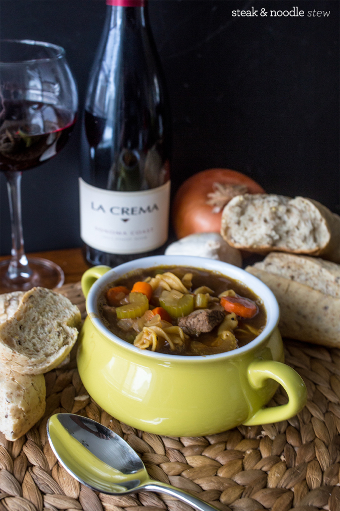 steak and noodle stew and homemade bagettes- perfect winter meal!