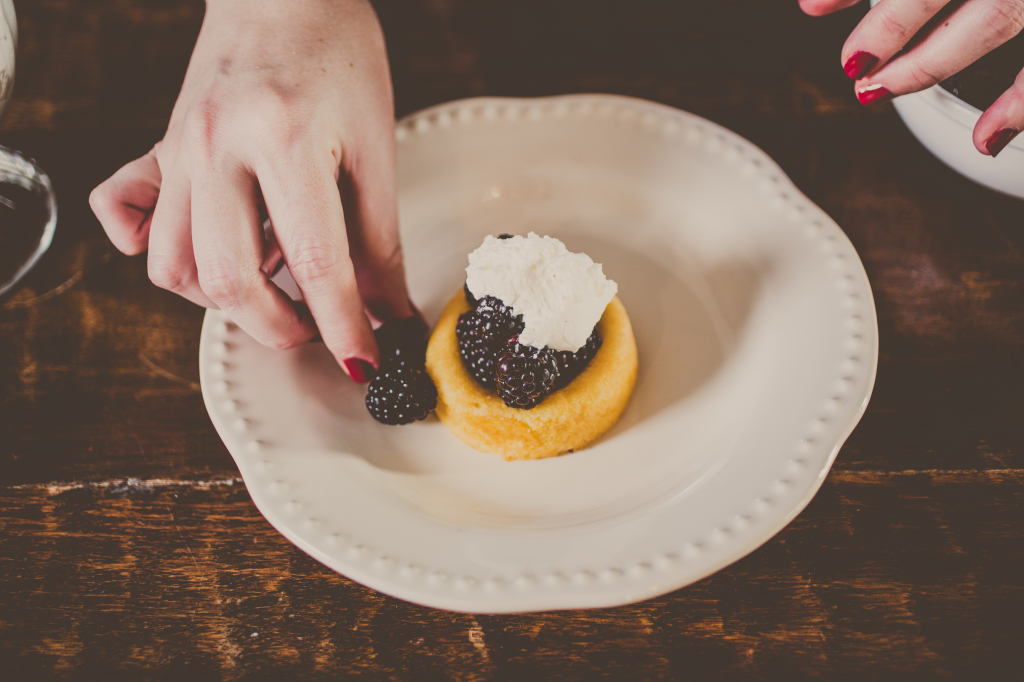 Fresh blackberries with cream in a poundcake shell. Simple, yes. Delicious? Definitely!