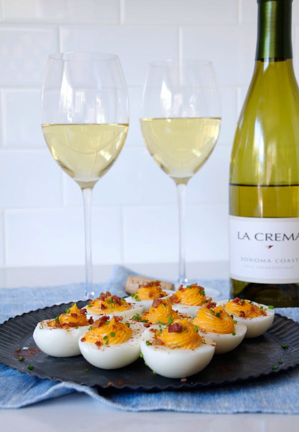 Sriracha Deviled Eggs with Crumbled Bacon