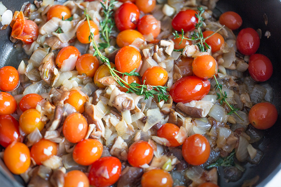 cook tomatoes and onions with white wine