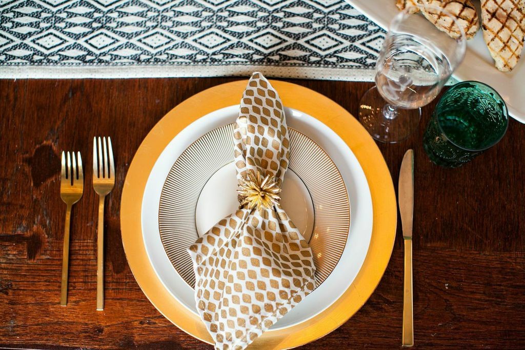 An attractive place setting sets the stage for a dinner party.