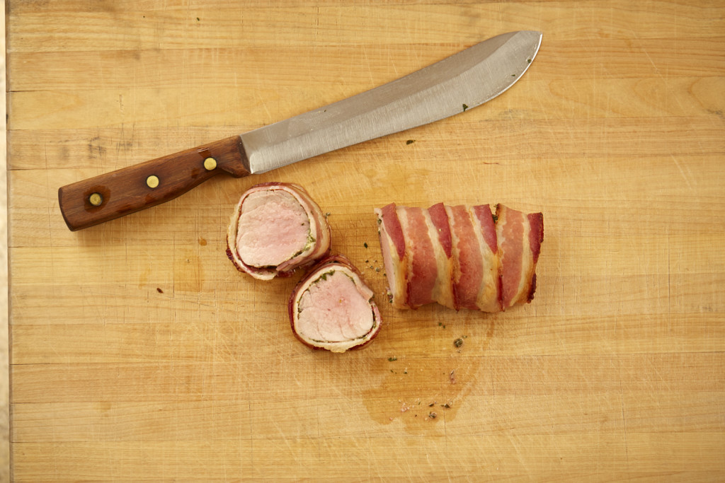 Sliced bacon-wrapped tenderloin