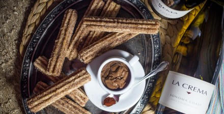 Chardonnay Churros with Mexican Chocolate Ganache