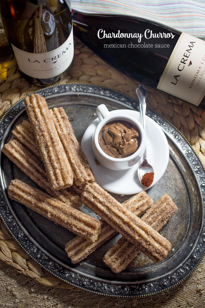 Chardonnay churros with spicy mexican chocolate- make cinco de mayo more festive!