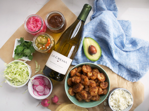 California-style: Flavor-packed shrimp tacos and La Crema wine